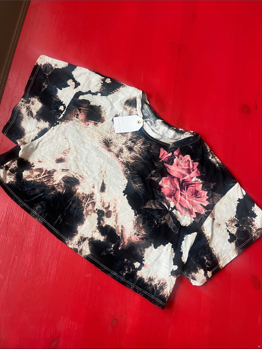 Floral Tie-Dye Crop Top with Pink Rose Graphic Coco + Jamieson